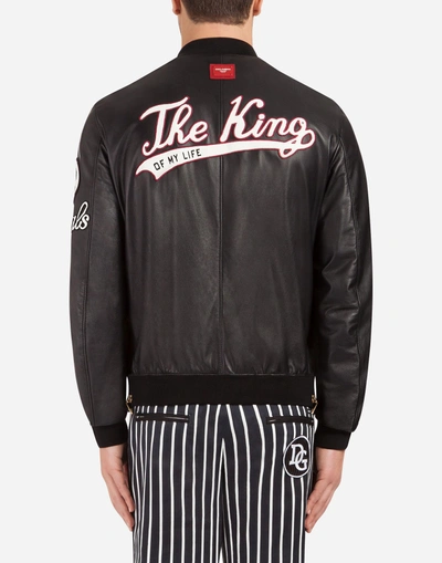 Shop Dolce & Gabbana Leather Jacket With Patch In Black
