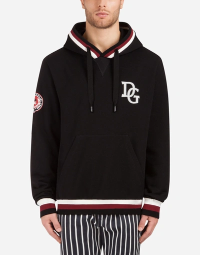 Shop Dolce & Gabbana Cotton Hoodie With Patch In Black