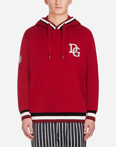 Shop Dolce & Gabbana Cotton Hoodie With Patch In Red