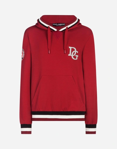 Shop Dolce & Gabbana Cotton Hoodie With Patch In Red