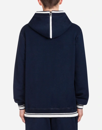 Shop Dolce & Gabbana Cotton Hoodie With Print In Blue