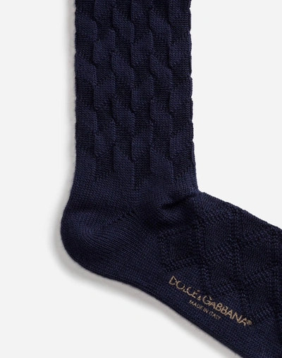 Shop Dolce & Gabbana Wool Socks With Patch In Blue