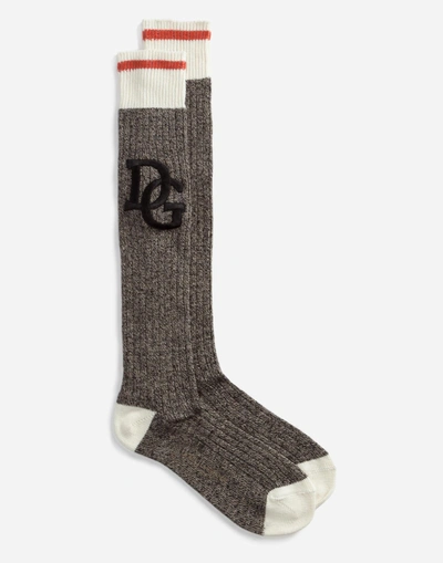 Shop Dolce & Gabbana Wool Socks With Patch In Gray