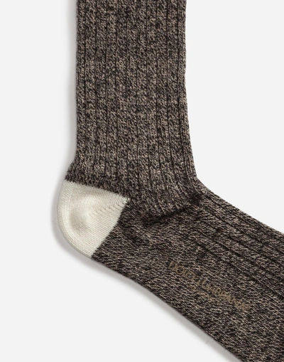 Shop Dolce & Gabbana Wool Socks With Patch In Gray