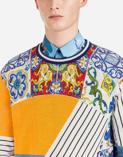 Shop Dolce & Gabbana Printed Cashmere And Silk Sweater In Multi-colored