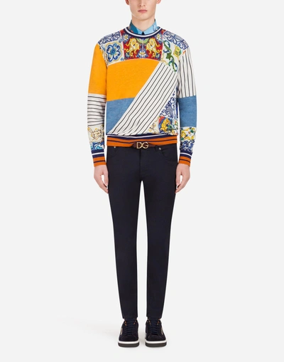 Shop Dolce & Gabbana Printed Cashmere And Silk Sweater In Multi-colored