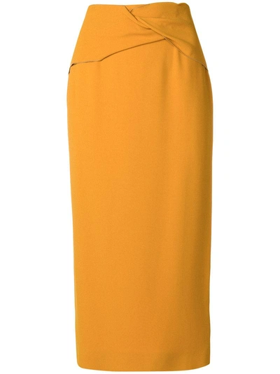 Shop Rochas Twist Front Pencil Skirt - Yellow & Orange