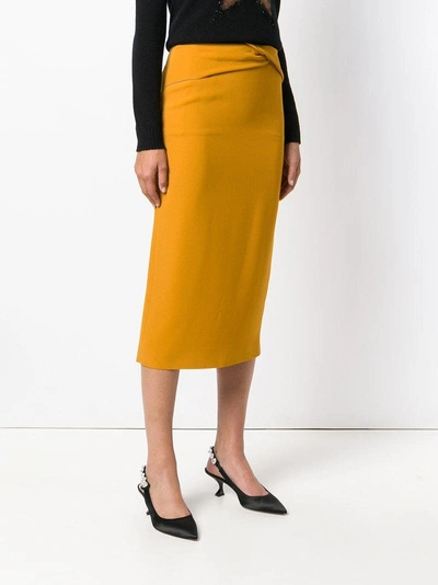 Shop Rochas Twist Front Pencil Skirt - Yellow & Orange