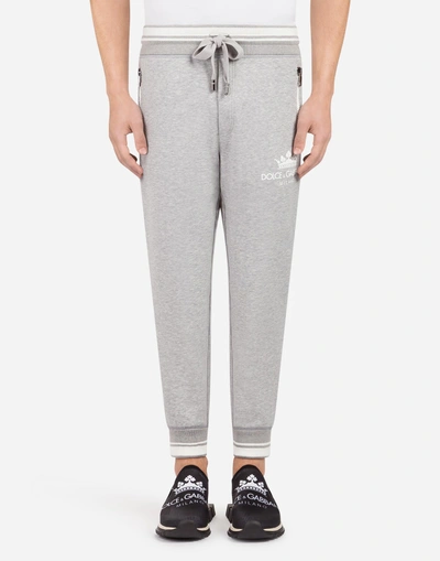 Shop Dolce & Gabbana Cotton Jogging Pants With Print In Grey