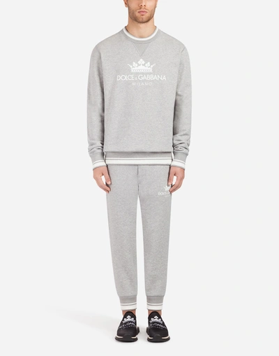 Shop Dolce & Gabbana Cotton Jogging Pants With Print In Grey