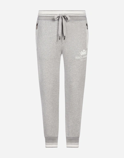 Shop Dolce & Gabbana Cotton Jogging Pants With Print In Grey