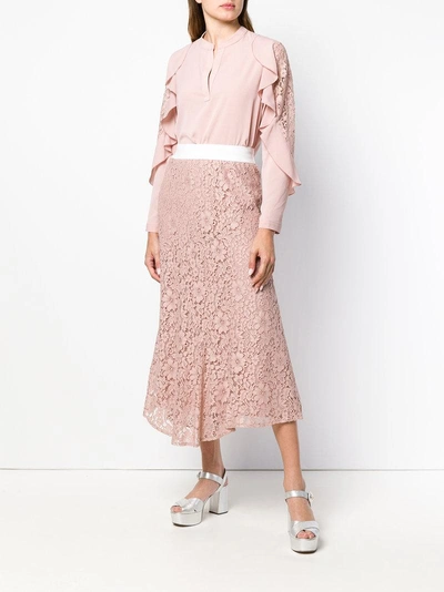 Shop Blugirl Asymmetric Lace Midi Skirt - Pink & Purple
