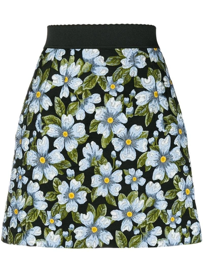 Shop Dolce & Gabbana Jacquard Floral Skirt - Black