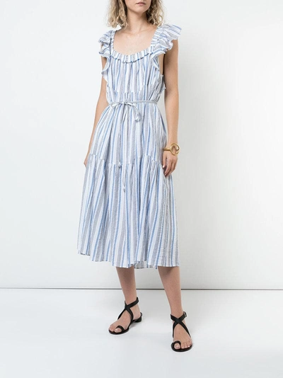 Shop Apiece Apart Ruffle Sleeve Striped Dress - Blue