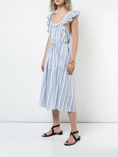 Shop Apiece Apart Ruffle Sleeve Striped Dress - Blue