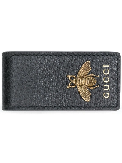 Bee-embellished Leather Money Clip In Black
