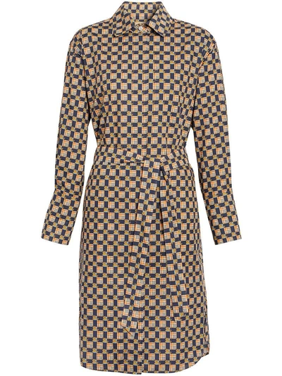 Shop Burberry Tiled Archive Print Cotton Shirt Dress - Blue