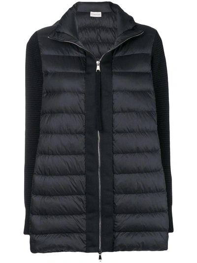 Moncler Puffer Cardigan W/ Knit Sleeves In Black | ModeSens