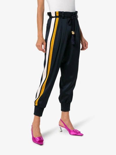 Shop Peter Pilotto High Waist Striped Cady Satin Trousers In Blue