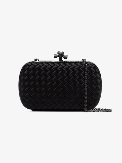 Shop Bottega Veneta Black Chain Knot Silk Satin Shoulder Bag