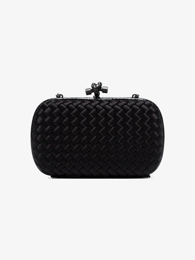 Shop Bottega Veneta Black Chain Knot Silk Satin Shoulder Bag