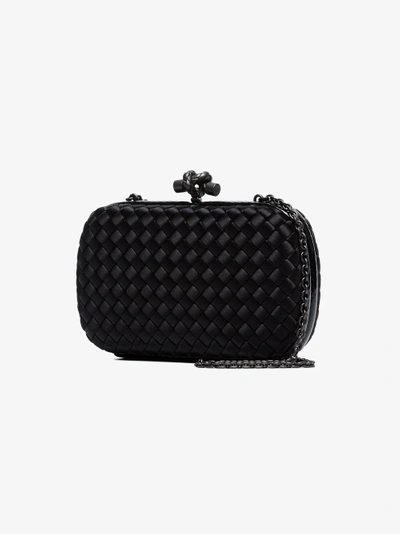 Shop Bottega Veneta Black Chain Knot Silk Satin Shoulder Bag