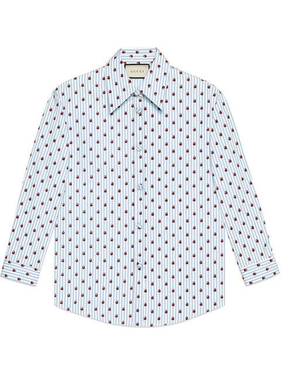 Shop Gucci Ladybugs Striped Cotton Shirt In Blue