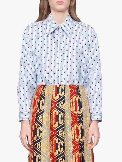 Shop Gucci Ladybugs Striped Cotton Shirt In Blue