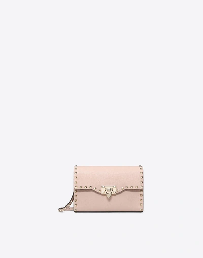 Shop Valentino Garavani Small Rockstud Grainy Calfskin Crossbody Bag In Poudre