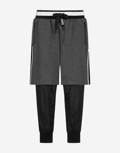 Shop Dolce & Gabbana Cotton And Nylon Jogging Pants With Branded Bands In Grey