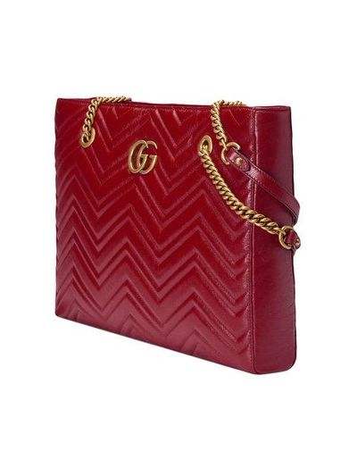 Shop Gucci Gg Marmont Matelassé Medium Tote In Red