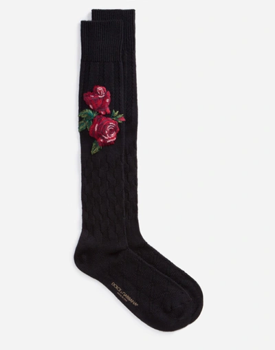 Shop Dolce & Gabbana Wool Socks With Patch In Black