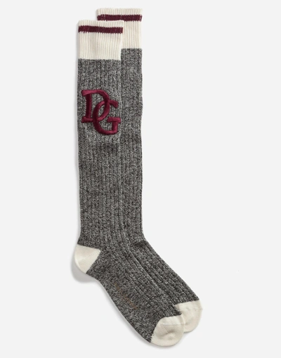 Shop Dolce & Gabbana Wool Socks With Patch In Gray