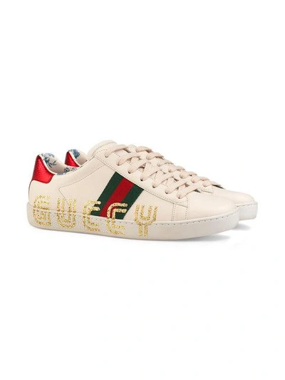 Shop Gucci Ace Sneaker With Guccy Print In White