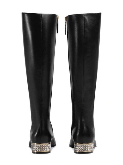 Shop Gucci Horsebit Leather Knee Boot With Crystals In Black