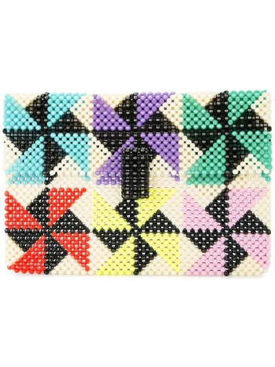 Shop Delduca Beaded Geometric Clutch Bag - Multicolour