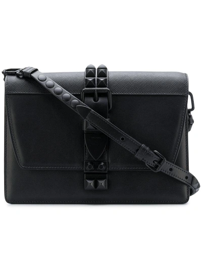 Shop Prada Studded Shoulder Bag In Black