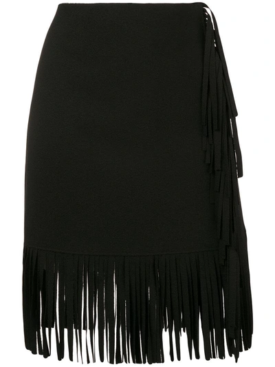 Shop Msgm Fringe Midi Skirt In Black