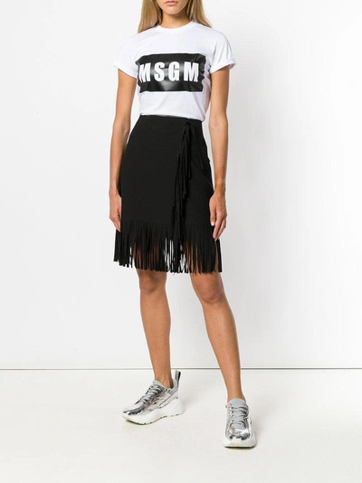 Shop Msgm Fringe Midi Skirt In Black