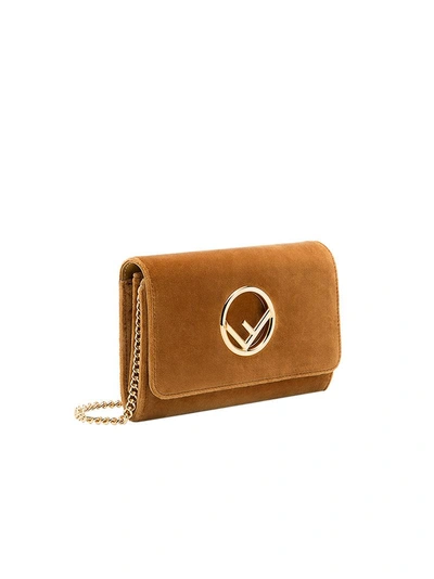 Shop Fendi Velvet Wallet On Chain Mini Bag - Brown