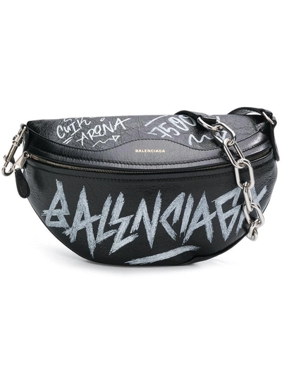 Black And White Souvenir Xs Graffiti Leather Belt Bag