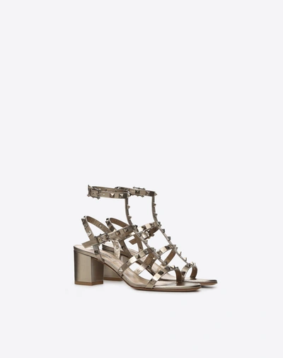 Shop Valentino Garavani Rockstud Metallic Ankle Strap Sandal 60 Mm In Champagne