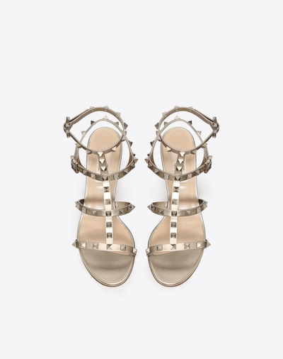 Shop Valentino Garavani Rockstud Metallic Ankle Strap Sandal 60 Mm In Champagne