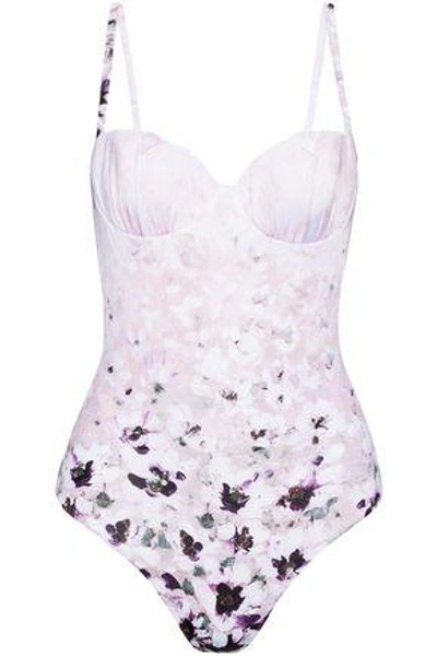 Shop La Perla Woman Floral-print Swimsuit Lilac