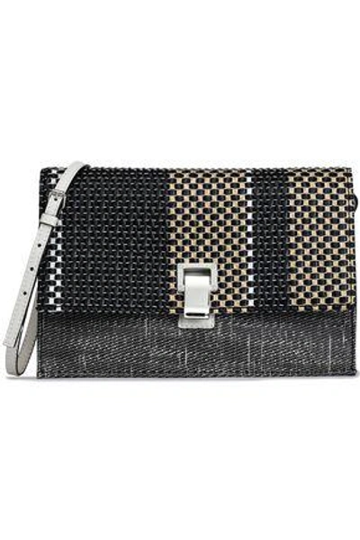 Shop Proenza Schouler Lunch Leather-paneled Woven Shoulder Bag In Black