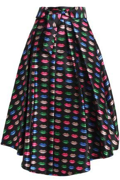 Shop Milly Woman Jackie Pleated Printed Satin-twill Midi Skirt Black