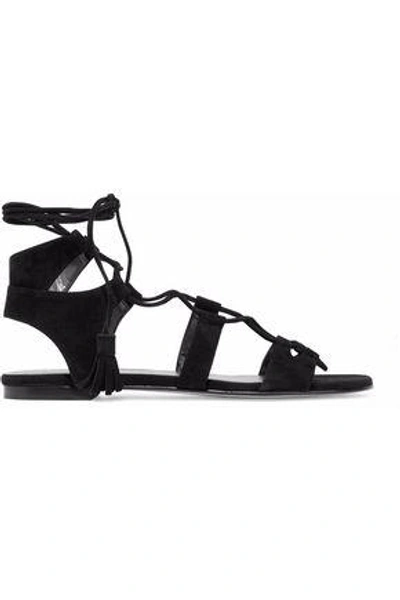 Shop Stuart Weitzman Woman Lace-up Suede Sandals Black