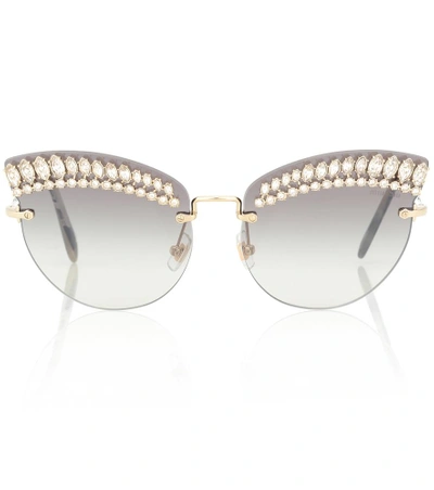 Shop Miu Miu Crystal Cat-eye Sunglasses In Gold