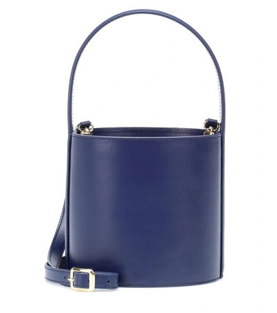 Shop Staud Bissett Leather Bucket Bag In Blue