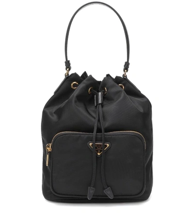 Shop Prada Duet Nylon Bucket Bag In Black
